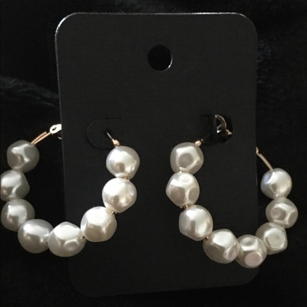 Faux Pearl Hoops